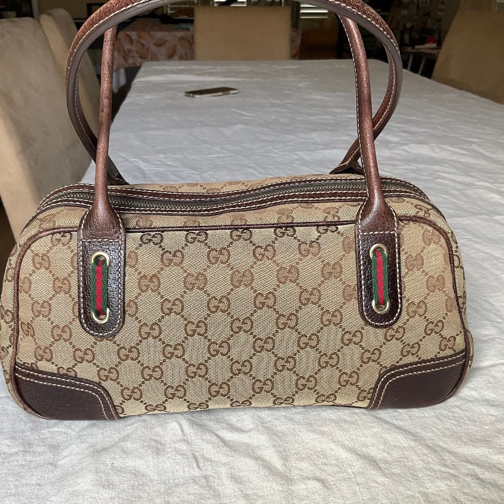 AUTHENTIC GUCCI Princy Boston Bag in GG Canvas with Leather Trim